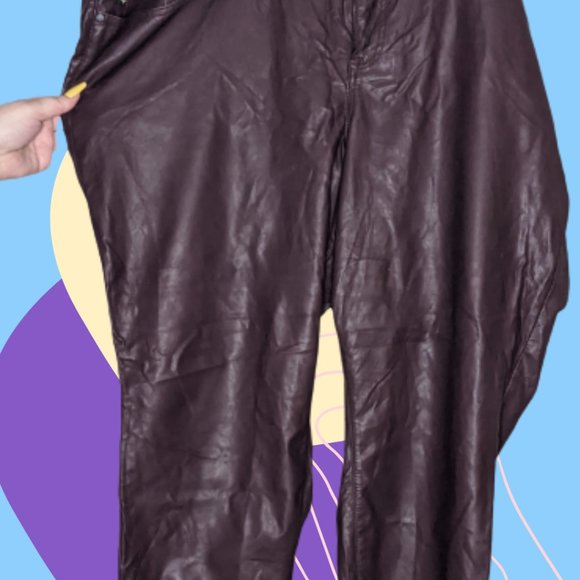 Plus Burgandy Pleather Pants - Picture 2 of 3